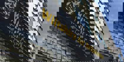 Wiltshire Air Ambulance's Devizes charity shop signage with yellow and white writing Wiltshire Air Ambulance's Devizes charity shop signage with yellow and white writing