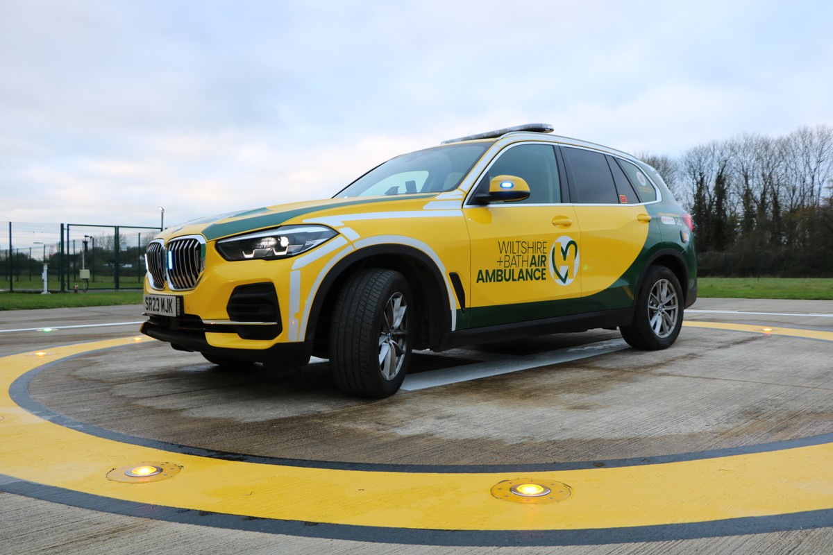 Wiltshire and Bath Air Ambulance Charity's yellow and green critical care car