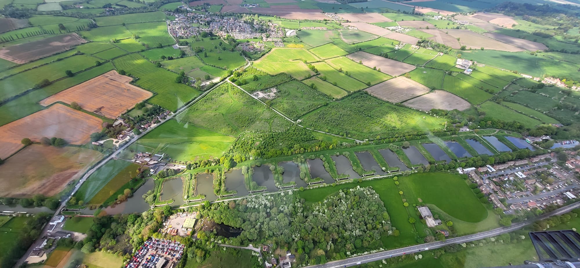 Aerial photo of Caen Hill locks in Devizes