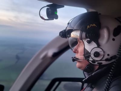 Pilot George flying the Wiltshire Air Ambulance helicopter