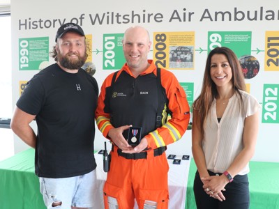 Critical care paramedic, Dan Tucker, receives his Platinum Jubilee Medal from ambassadors Tom Dunn and Shelley Rudman. Critical care paramedic, Dan Tucker, receives his Platinum Jubilee Medal from ambassadors Tom Dunn and Shelley Rudman.