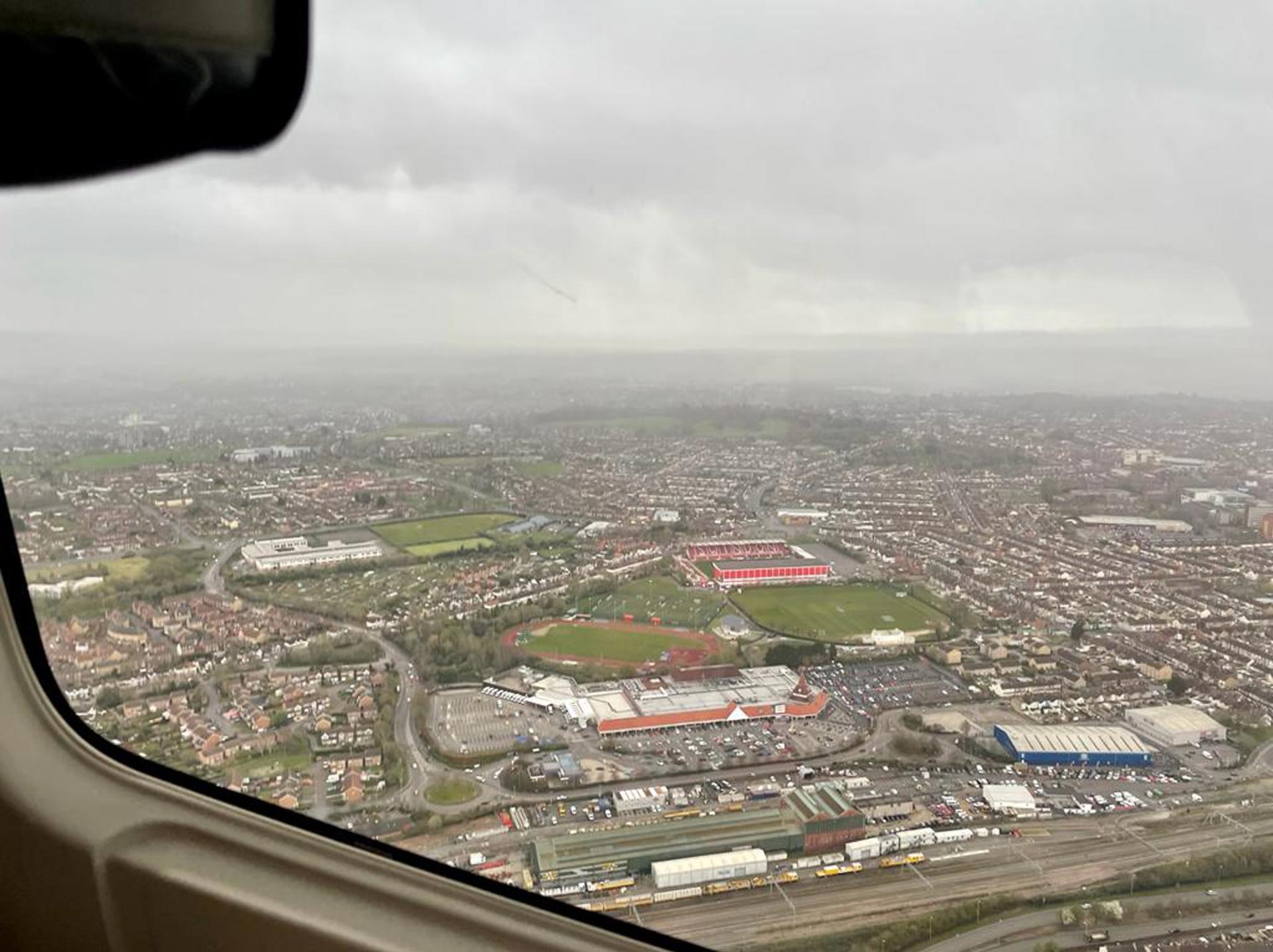 Aerial of Swindon with Swindon Town FC in the background