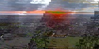 Aerial view of Chippenham with a sunset