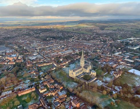 Snow Salisbury Catherdral Aerial