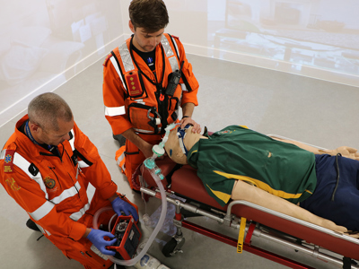 Paramedics Paul Rock and Ben Abbott training in the Wiltshire Air Ambulance simulation suite Paramedics Paul Rock and Ben Abbott training in the Wiltshire Air Ambulance simulation suite