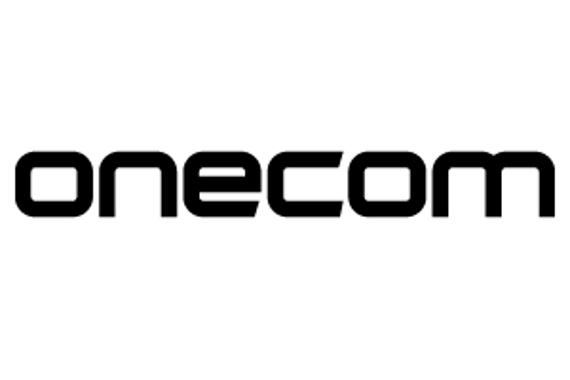 A black logo of text 'onecom'