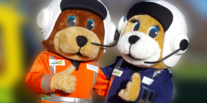 Wiltshire and Bath Air Ambulance mascots Wilber and Marsha