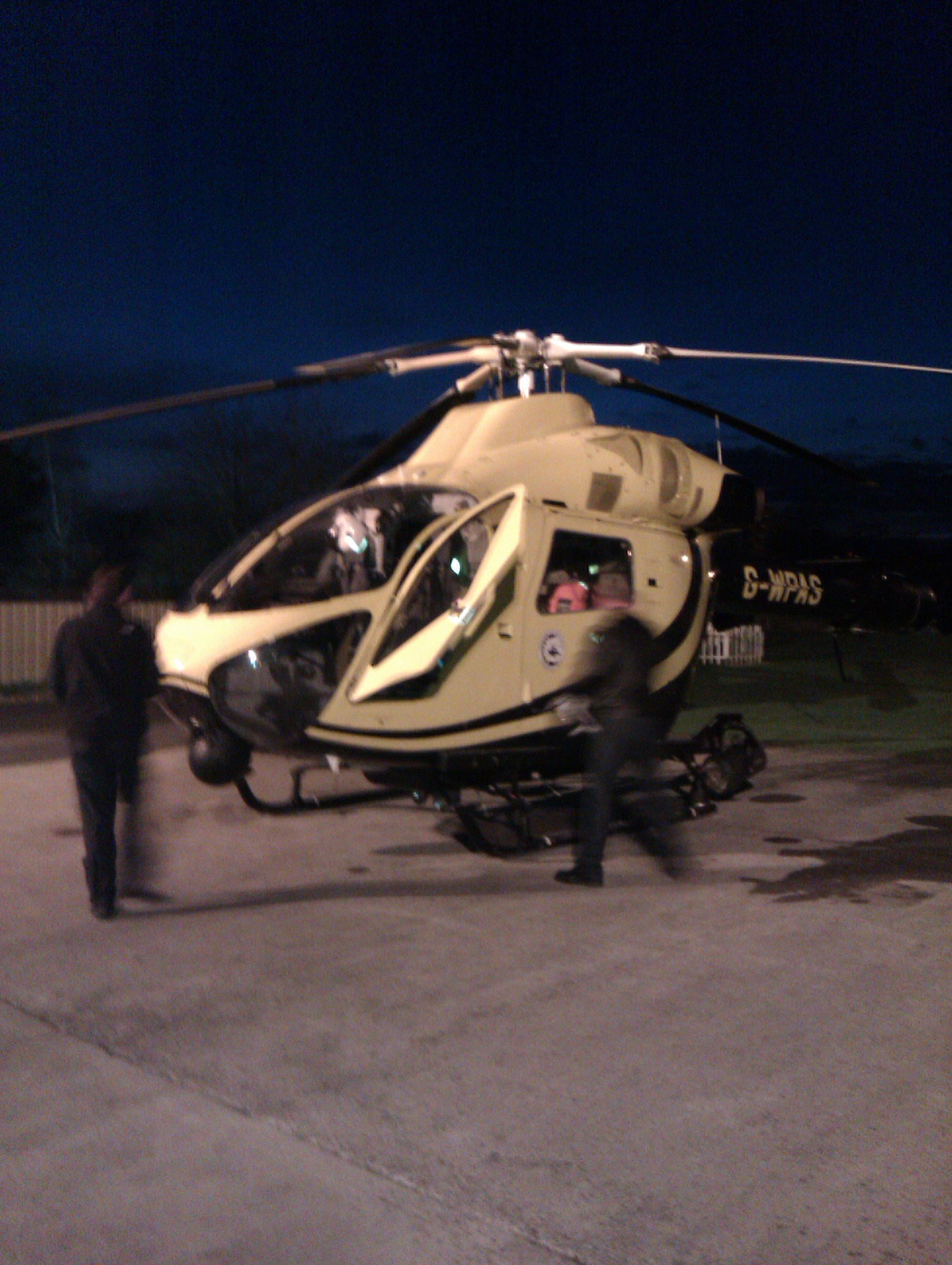 The MD902 helicopter on its helipad in Devizes on the night of Stuart's incident The MD902 helicopter on its helipad in Devizes on the night of Stuart's incident